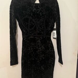 Lulu's Black Floral Velvet Long Sleeve Dress